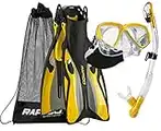 Phantom Aquatics Men's Voda Full Foot Fin Mask Snorkel Set, US 8-9/Eu 42-43, Yellow