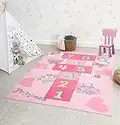 the carpet Happy Life - Tappeto da gioco per bambini, lavabile, con numeri, 140 x 200 cm, colore: Rosa