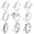 YADOCA 9 Pcs Fidget Bague pour Femmes Bague Argent Réglable Anneau Ouvert Ensemble Spinner Anneaux Fleur Perle Zircone Soulagement du Stress Anneaux Empilables 52