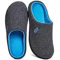 VeraCosy Men's Two-Tone Memory Foam Slippers, Dark Gray/Blue, 8/9 UK