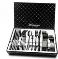 Black Silverware Set, 24 Pieces Elegant Silverware Cutlery Set, Stainless Steel Utensils Service for 6, Mirror Polished and Dishwasher Safe