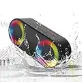 TOMPROAD Portable Waterproof Bluetooth Speakers with LED Lights Wireless Stereo Sound Rich Bass Shower Speakers Outdoor Speaker Support FM Radio RGB Lights for Home, Travel, Camping