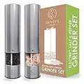 Oliver's Kitchen ® Electric Salt and Pepper Mill Set - Salt & Pepper Grinders - Easy 1-Touch Operation - Long Lasting, Stylish Stainless Steel Design - Adjustable Coarseness with Light