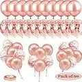 Q-WOOFF 60 juegos de globos de oro rosa, contiene 30 globos de oro rosa y 30 globos de confeti, 2 rollos de cinta para bodas, globos de cumpleaños, graduación, decoración de fiestas. (oro rosa)