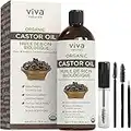 Organic Castor Oil for Eyelashes & Hair (16 oz) - Pure Eyebrow & Eyelash Serum, Natural Skin Moisturizer and Hair Oil Treatment with Eyebrow and Lash Kit