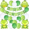 UUDaily 23PCS Frog Birthday Party Supplies Balloons Set Decorations Including 2PCS Huge-sized Foil Balloon, Middle-sized 1PC Happy Banner, 18PCS Vivid Latex Balloon for Kids, Green