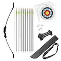 HANSPY Pfeil und Bogen Set für Junior Jagd Anfänger Bogen Recurve Bogenschießen Langbogen Outdoor Kit 15LB für Kinder Teenager (Schwarz)