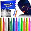 Roizefar Kits de Peinture Pour le Visage 12 Couleurs Lavables Non Toxiques Comprenant 6 Crayons de Peinture Fluo Fluorescents UV Pour Enfants et Adultes, Festival, Halloween, Maquillage Cosplay