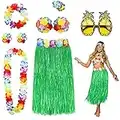 PHOGARY 8PCS Falda de Hula Kit de Accesorios de Vestuario para Hawaii Luau Party - Bailando Hula con Flor Bikini Lei Hawaiano Pinza para el Cabello, Gafas de Sol (Verde)