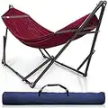 Tranquillo Double Hammock with Stand Included for 2 Persons/Foldable Hammock Stand 600 lbs Capacity Portable Case - Inhouse, Outdoor, Camping, Red