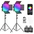 NEEWER Luz de Vídeo LED 530PRO RGB con Control de Aplicación y Kit de Soporte 360° a Todo Color Kit de Iluminación de Vídeo de 45W CRI 97+ para Juegos Youtube Broadcasting Conference Fotografía