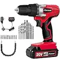 AVID POWER Cordless Drill Set, 20V MAX Electric Battery Power Drill/Driver Kit with Battery and Charger, 3/8-Inch Keyless Chuck, Variable Speed, 16 Position and 22pcs Drill Bits (Red)