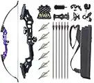 Monleap Archery 51" Takedown Recurve Bow and Arrows Set for Adults Right Hand Longbow Kit Metal Riser for Beginner Shooting Practice (Purple 30lb)