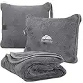 BlueHills Premium Soft Travel Blanket Pillow Airplane Flight Blanket Throw in Soft Bag Pillow case with Hand Luggage Belt and Backpack Clip Compact Pack Large Blanket for Travel Grey Color- Gray T007