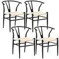 Yaheetech Set of 4 Dining Chair Weave Armchair Modern Accent Chairs for Living Room Dining Room Y-Shaped Backrest Chair Black