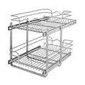 Rev-A-Shelf 5WB2-1522CR-1 15 x 22 Inch 2-Tier Wire Basket Pull Out Shelf Storage for Kitchen Base Cabinet Organization, Chrome