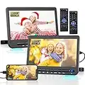 10.5" Dual Portable DVD Player for Car with 1080P HDMI Input, DESOBRY Rechargable Car DVD Player Dual Screen Play A Same or Two Different Movies, 5-Hour Battery, Support USB,AV in/Out, Last Memory