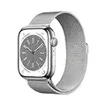 Apple Watch Series 8 (GPS + Cellular, 45mm) Reloj Inteligente con Caja de Acero Inoxidable en Plata - Pulsera Milanese Loop en Plata. Monitor de entreno, Resistencia alagua