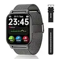 Popglory Smartwatch Uomo Donna, 2 Cinturini Orologio Chiamate e Whatsapp, Contapassi Assistente Vocale, Orologio Digitale 24H Cardiofrequenzimetro, Pressione Sanguigna SpO2 Sonno, Regalo Android iOS