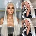 Mocas #60 Platinum Blonde Lace Front Wigs Glueless Tangle Free Long Straight Synthetic Lace Front Wigs Pre Plucked for Women Heat Resistant Japanese Fiber (Like Human Hair Wigs) 22 Inches 150% Density