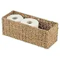 mDesign Small Natural Woven Seagrass Bathroom Toliet Roll Holder Storage Organizer Basket Bin; Use on Bathroom Countertop, Toilet Tank Top - Holds 3 Rolls of Toilet Paper - Natural/Tan