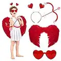 Whaline 5Pcs Valentine's Day Cupid Costume Accessory Set Red Angel Feather Wings Heart Style Headband Sunglasses Cupid Bow Arrow for Girls Women Valentines Cosplay Party Props Supplies