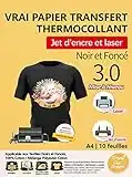 TransOurDream Papier Transfert pour Textile 3.0 - Imprimantes Jet d'Encre & Laser, Pochette 10 Feuilles A4 Papier Transfert pour T-Shirts et Textiles Noirs ou Foncés, Non Impression Miroir FR3-3.0-10