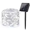 Catena Luminosa Solare, BrizLabs 24m 240 LED Luci Solari Esterno Stringa Luci Impermeabile 8 Modi Lucine da Esterno per Giardino, Patio, Natale, Camera, Cortile, Festa, Halloween, Bianco Freddo