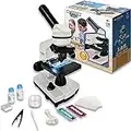 Ben Franklin Toys 39 Piece Microscope Kit for Kids with Top and Bottom Lights, Specimen Slides, 40X, 100X, and 400X Adjustable Lenses - for Kids and Schools (Ages 8+), White