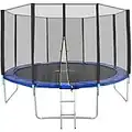 TecTake Trampoline de Jardin Extérieur Échelle Filet de Sécurité Set Enfants Adultes TÜV Rheinland GS Certification - Diverses Tailles (Ø 366 cm)