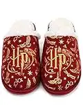 Harry Potter Slippers For Girls | Kids Fluffy House Shoes Merchandise Gifts For Her | Magical Red Gold Hedwig Glasses Stars Slip On Loafers 2 UK