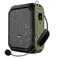 SHIDU Wireless Voice Amplifier Bluetooth Speaker 18W Waterproof Portable PA System with UHF Wireless Mic Headset Rechargeable Voice Enhancer Personal Microphone for Classroom Outdoors Tour Guide