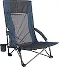 REDCAMP Beach Chair, Chaise de Plage,Folding Beach Chair High Back for Adults, Lightweight Low Sand Chair Concert Chairs with Cup Holder & Carry Bag for Camping Lawn Outdoor Travel, Navy