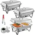 VEVOR 3 Packs Stainless Steel Chafing Dishes Sets 2 Half Size Pans 8 Quart Rectangular Chafer Complete Set Buffet Tray Food Warmer for Buffets Catering Parties