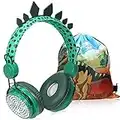 JYPS Auriculares para Niños Auriculares Inalámbricos Bluetooth con micrófono en la Oreja Auriculares de Dinosaurio para Niñas, Auriculares Ajustables de Volumen Limitado con Bolsa de Dinosaurio