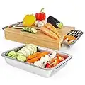 Gadgy Bamboo Chopping Board with Containers | Cutting Board with Trays | Wooden Chopping Board | 3 Stainless Steel Trays Included | Bread Board | Large Cutting Board | 40 x 30 x 7,5