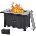 44 Inch Propane Fire Pit Table, 50000BTU Rectangle Fire Table with Double-Sided Cover, Separate Storage Space, Slate Tabletop&Hidden Ignition, CSA Certified, Companion for Your Garden(Double Door)