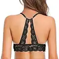 SHEKINI Sujetador Mujers sin Aros Top Corto Bustier Sujetador Triangular Sexy Bralette Racerback Top de Encaje Sujetador con Relleno Almohadilla Extraíble