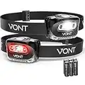 Vont LED Headlamp [Batteries Included, 2 Pack] IPX5 Waterproof, with Red Light, 7 Modes, Head Lamp, for Running, Camping, Hiking, Fishing, Jogging, Headlight Headlamps for Adults & Kids, Red