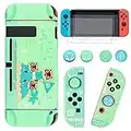 DLseego Coque pour Nintendo Switch, Étui de Protection de Hard Antirayures et Absorption des Chocs avec 2 Protecteurs d'écran en Verre Trempé et 4 Casquettes de Pouce pour Switch Console - Vert