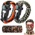 Bracciale Sopravvivenza,Braccialetto Paracord con Accendino,Raschietto,Bussola,Fischietto e Corda di Paracadute,Bandana per Capelli + 2 Kit da Esterno Mini per Escursionismo Campeggio di Emergenza