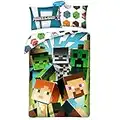 Halantex - Parure de lit Minecraft Steve Alex Zombie pour enfant - 2 pièces : housse de couette 140 x 200 cm et 1 taie d'oreiller - Vert - Oeko-Tex - MNC-200-BL