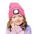 Ocatoma Gifts for Kids Boys Girls Unisex LED Beanie Hat with Light Toque USB Rechargeable Headlight Warm Winter Knit Hats (Pink)