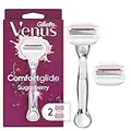 Gillette Venus Comfortglide with Olay Sugarberry Womens Razor Handle + 2 Blade Refills, Silver, 1 Count