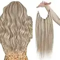 Sunny Fishing Wire Hair Extensions Human Hair Warm Ash Blonde Highlights Bleach Blonde Invisible Wire Hair Extensions Blonde Highlights Wire Hair Extensions Human Hair 14inch 80g