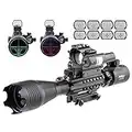 Pinty 4-in-1 4-16x50 EG Tactical Rifle Scope Kit, Dot Laser, Optics Red and Green Dot Reflex Sight, 45 Degree Offset Rail Mount