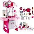 deAO Gioco di ruolo da cucina in miniatura "My Little Chef" con luce e suono, giochi d'acqua e 18 accessori inclusi (rosa)