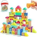 TOP BRIGHT Wooden Building Blocks for Toddlers 1 2 Year Olds Girl Boy Gifts, Baby Building Toys for Kids 3 Year Old Stacking Blocks with 80 Piece