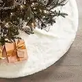 Jupe de Sapin de Noël, 90 cm Tapis de Sapin de Noël Cache-Pied de Sapin Noël Blanche en Fausse Fourrure Tapis Peluche Couvre Pied Arbre de Sapin Noël pour Décoration de Noël