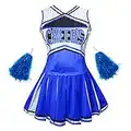 Colorful House Womens Cheerleader Costume Uniform Fancy Dress +Pom Poms(Size XL, Blue)